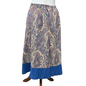 Union Made Vintage Midi Skirt Large* Tan Paisley Tapestry Royal Blue Career